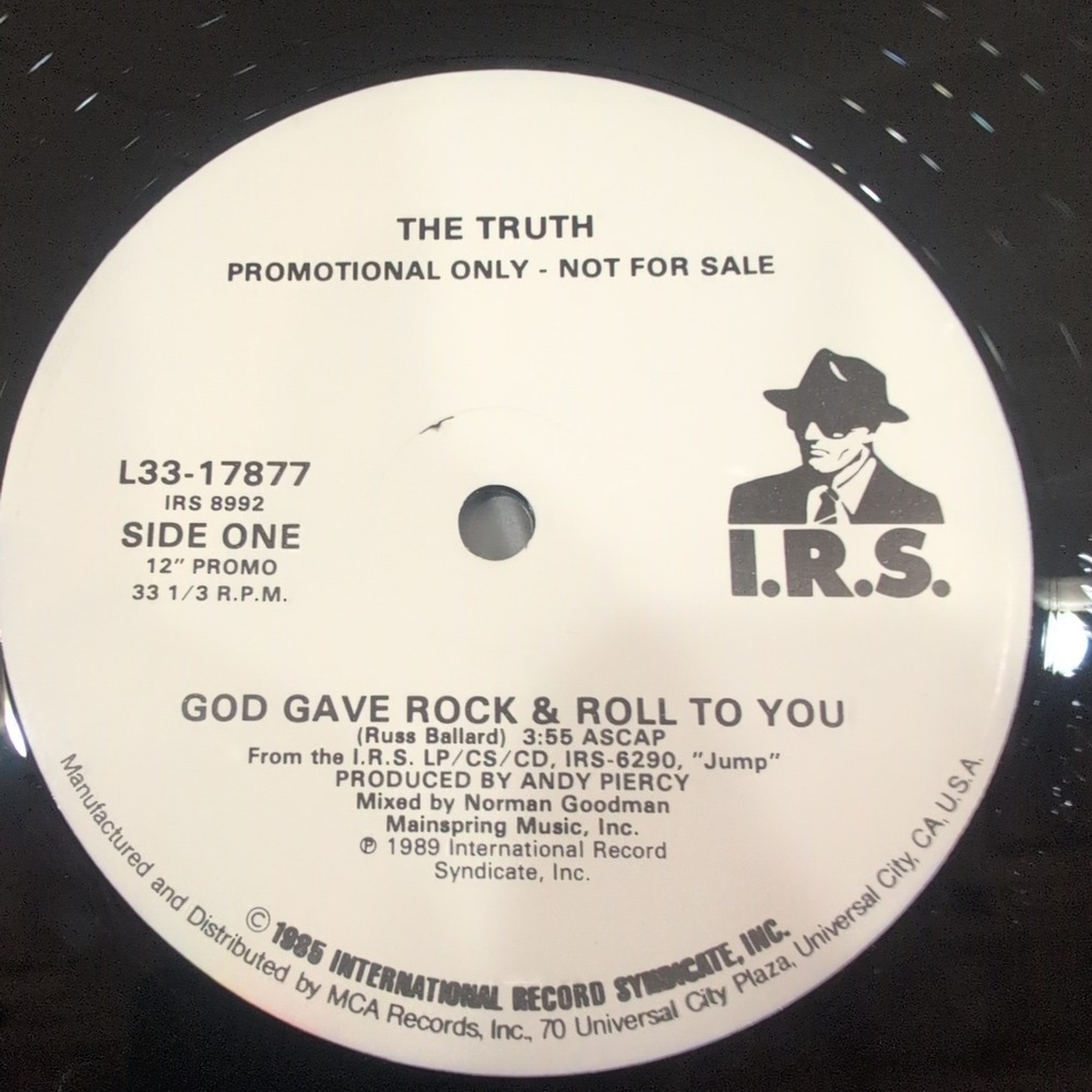 The Truth God Gave Rock & Roll To You 12" Vinyl Promo Single IRS Records 1989 - Picture 5 of 7